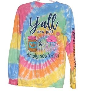 Simply Southern y’all are just Peanut Butter Jelly Tie Dye Long Sleeve Tshirt XL